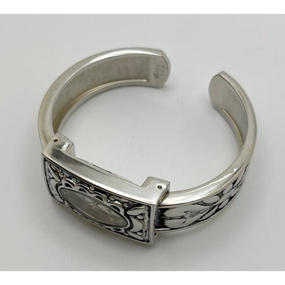 Honey Womens Cuff Watch Silver Tone Bracelet Intricate Floral Pattern Quartz - Picture 6 of 7